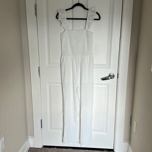 White ruffle, detail, jumpsuit size medium